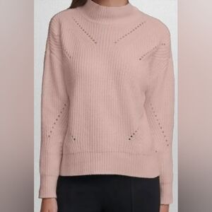 Calvin Klein Blush Chenille Mock Neck Pointelle Sweater